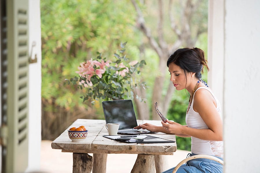 woman working at table