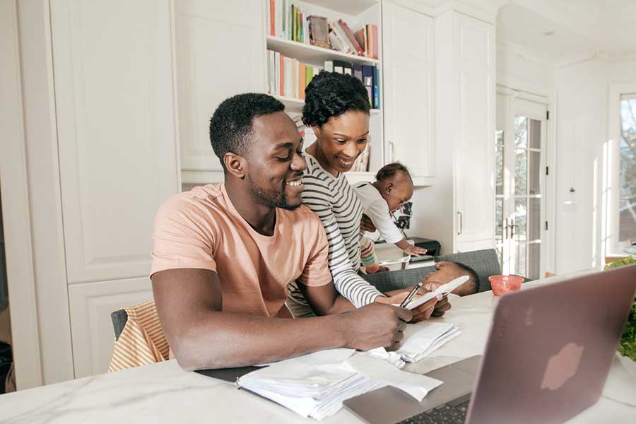 family working on credit