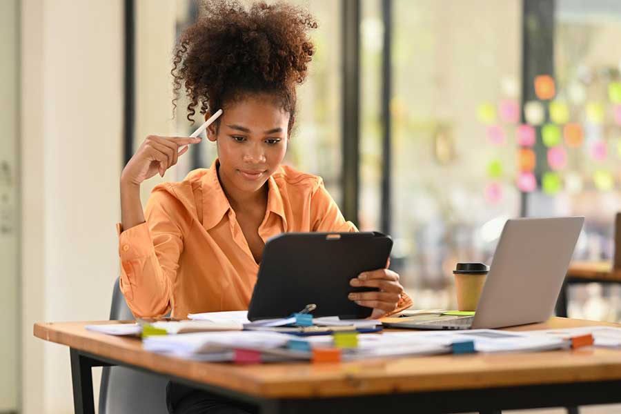woman checking credit report